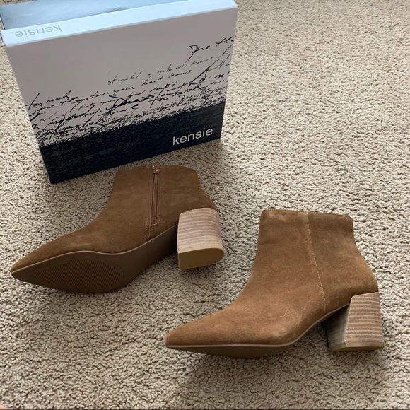 NEW Kensie Brown Suede Heeled Booties - Picture 8 of 14